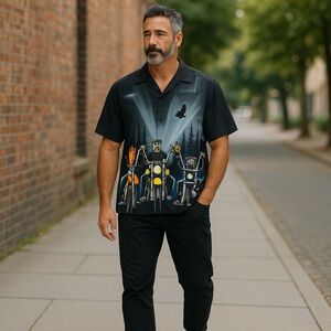 4/$24 Brag‎ City Clothing Company Short Sleeve Button Down Motorcycle Shirt